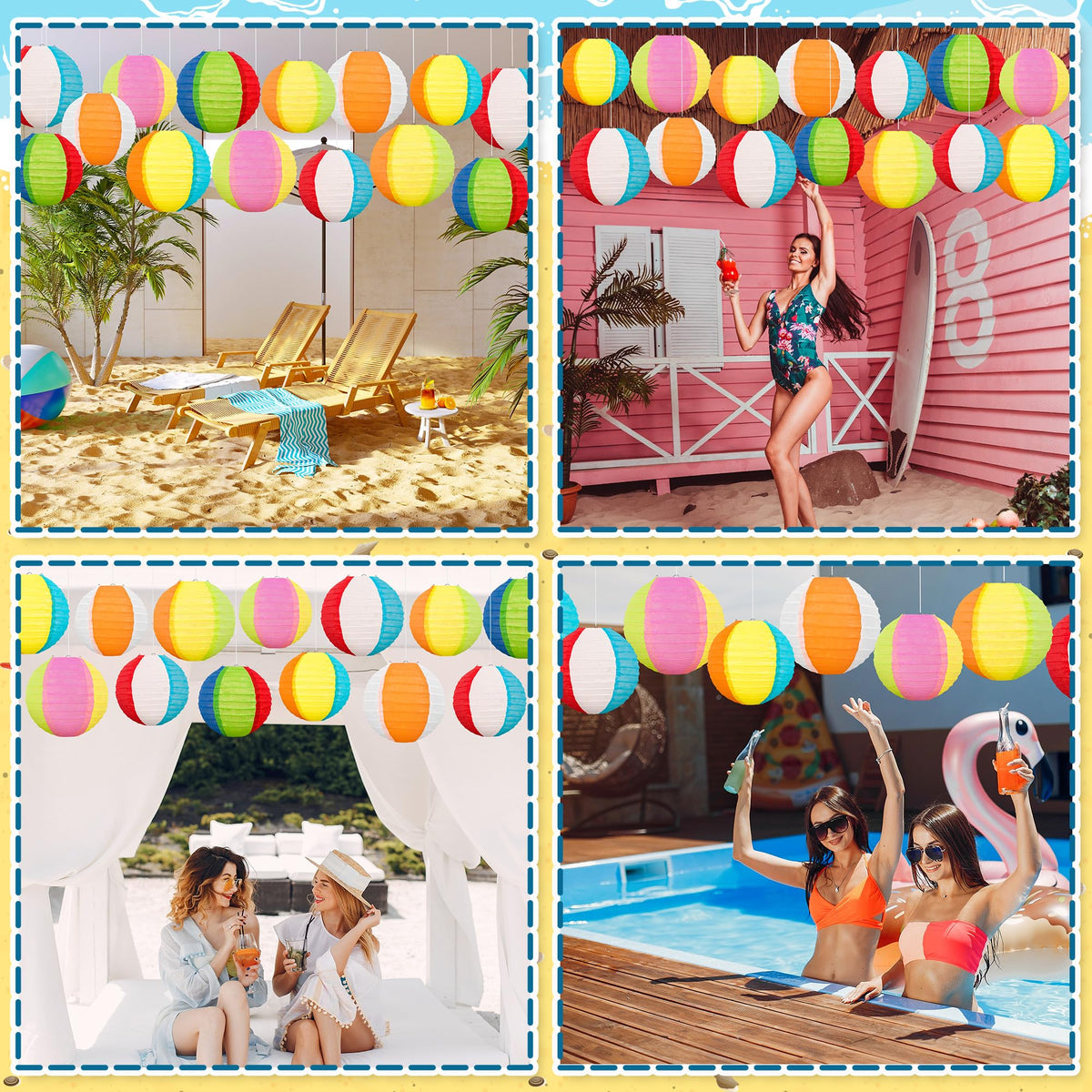 ‎Renbuzhu 15PCS Pool Party Decorations Beach Ball Paper Lanterns - Summer Luau Hawaiian Themed Hanging Decor for Home Birthday Outdoor Indoor