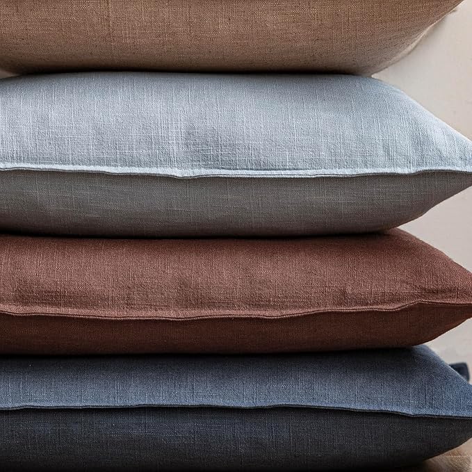 Foindtower Pack of 2, Decorative Linen Soild Throw Pillow Covers Soft Accent Euro Cushion Case Boho Farmhouse Pillowcase for Chair Couch Sofa Bedroom Living Room Home Decor 26 x 26 Inch Sky Blue