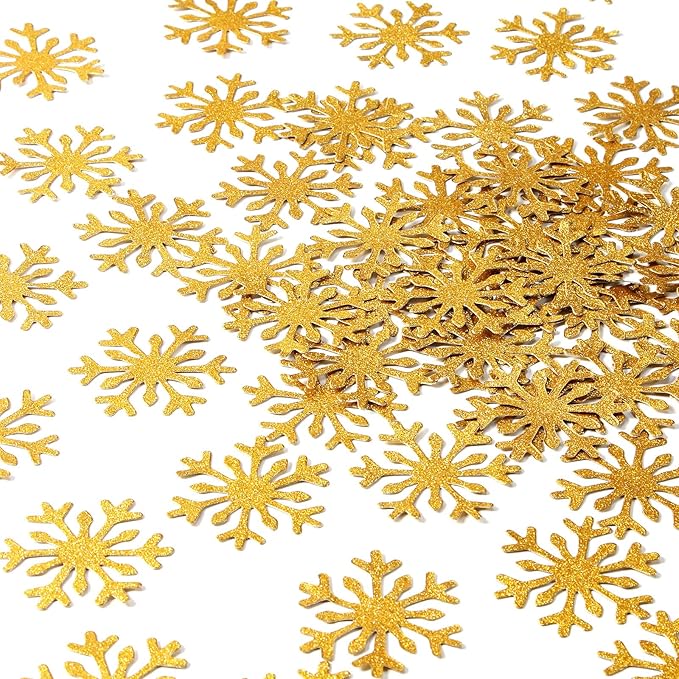 Gold Snowflake Party-Decorations Christmas Confetti - 100pcs Glitter Paper decor Table Confetti,Winter Wonderland Birthday Party Supplies New Year Decor Lasting Surprise