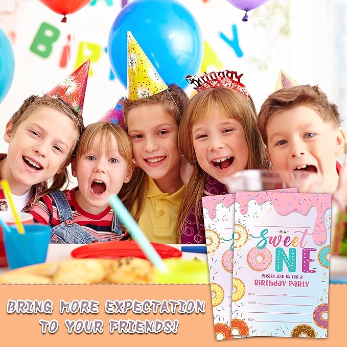 Donut Sweet One Birthday Party Invitations, 20-Count Donut First Birthday Party Invites With Envelopes-HBYQK-B46