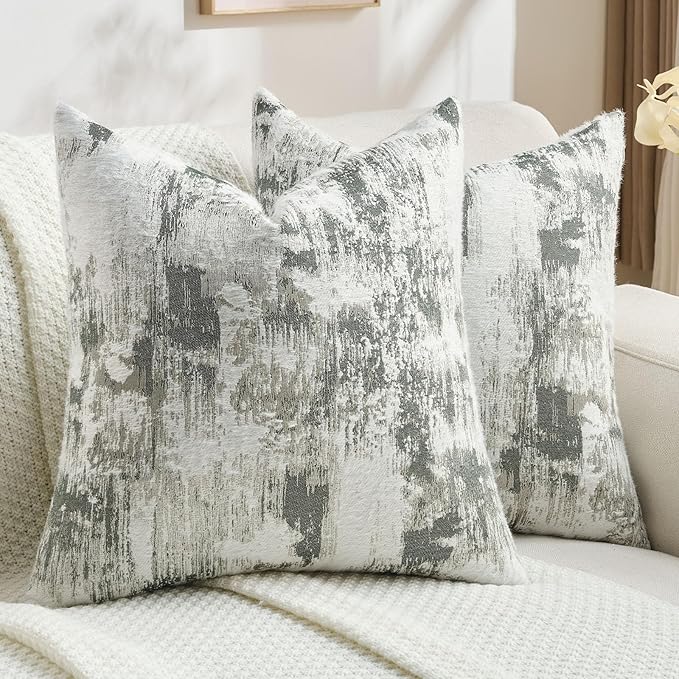 FUTEI Dark Green White Decorative Throw Pillow Covers 22x22 Inch Set of 2,Soft Faux Cashmere Jacquard - Textured & Cozy Cushion Case,Modern Home Decor for Couch Bed Living Room