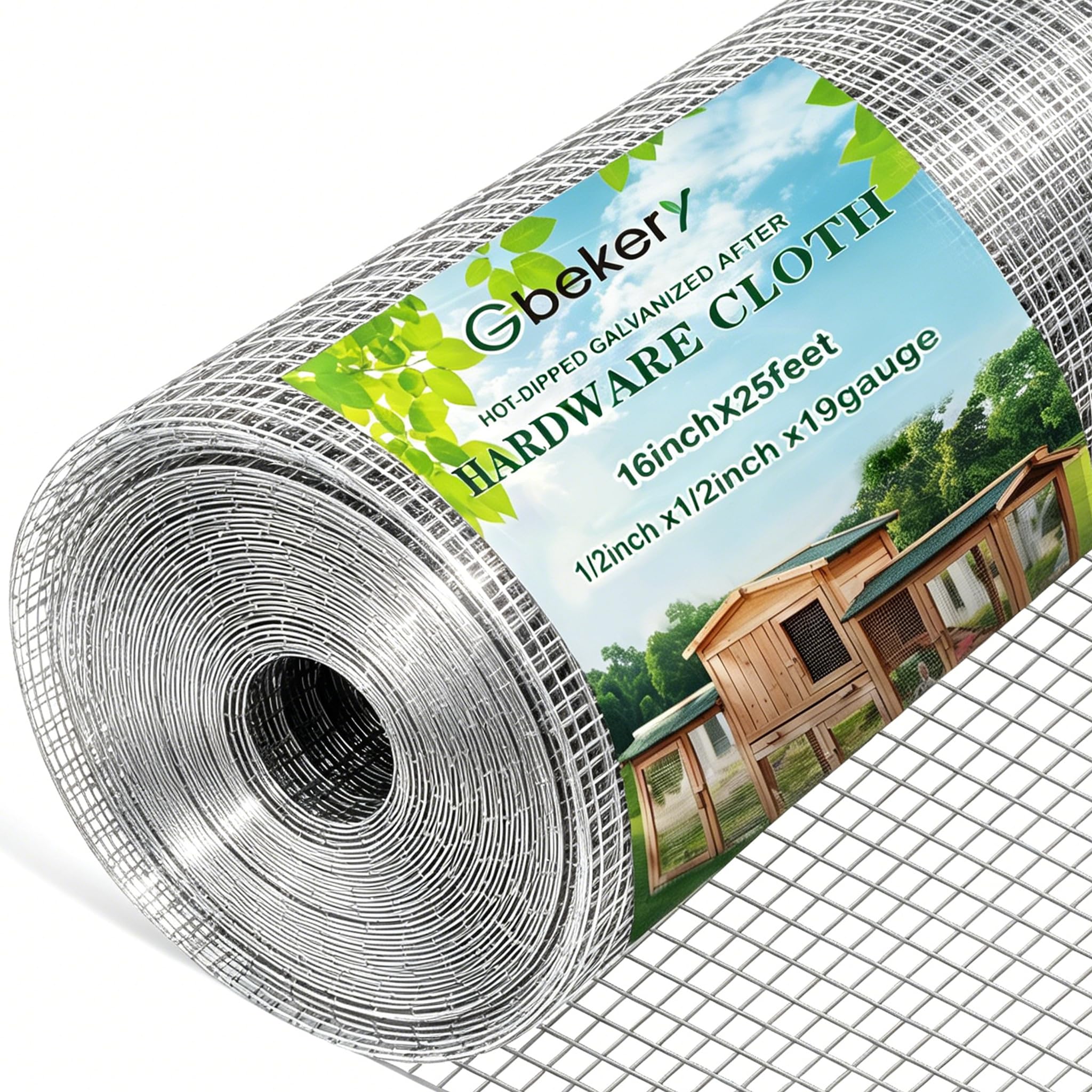 Gbekery Hardware Cloth 1/2 inch 16in x 25ft 19 Gauge, Hot-dip Galvanized After Welding Chicken Wire Mesh Roll Garden Plant Welded Metal Wire Fencing Roll, Rabbit Cages Snake Fence