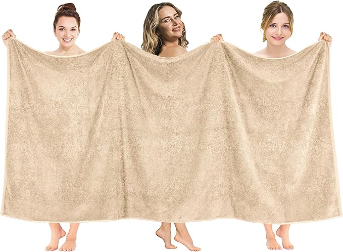 American Soft Linen Oversized Bath Sheet 40x80 Extra Large for Bathroom, 600 GSM 100% Cotton Turkish Jumbo Bathsheet Towels for Adults, Beige Bath Sheet