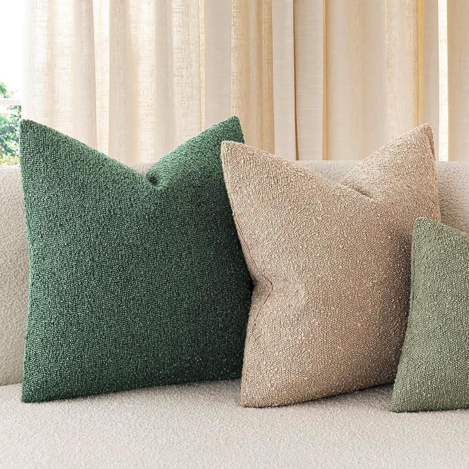 Foindtower Pack of 2 Textured Boucle Throw Pillow Covers Accent Solid Decorative Lumbar Pillow Cases Soft Couch Cushion Case for Chair Sofa Bedroom Living Room Home Decor 12x20 Inch Pine Green