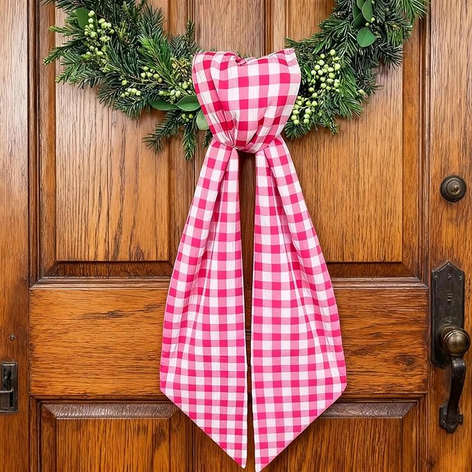 2 Pack White Wreath Sash for Front Door Blank Sashes 3.7 x 54 Inch Polyester Plain Door Decoration for Christmas Halloween Party Porch Yard Outdoor (Pink White)