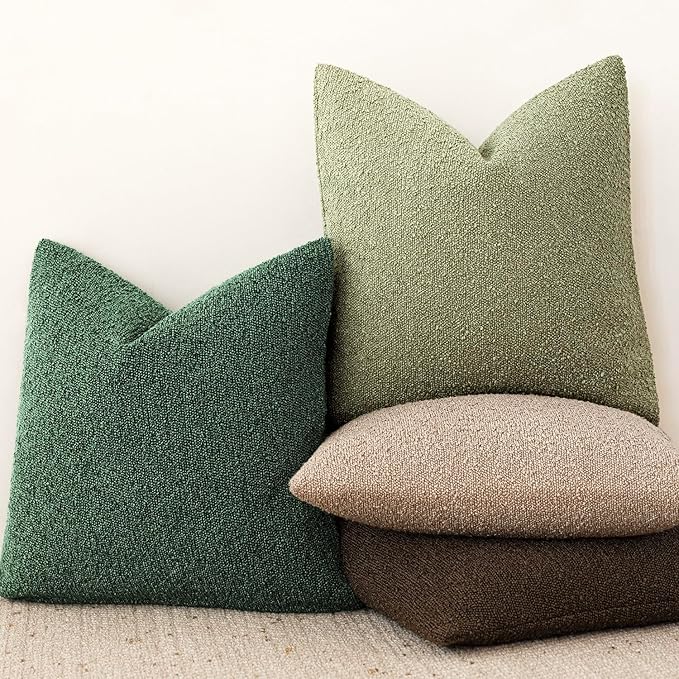 Foindtower Pack of 2 Textured Boucle Throw Pillow Covers Accent Solid Decorative Lumbar Pillow Cases Soft Couch Cushion Case for Chair Sofa Bedroom Living Room Home Decor 12x20 Inch Pine Green