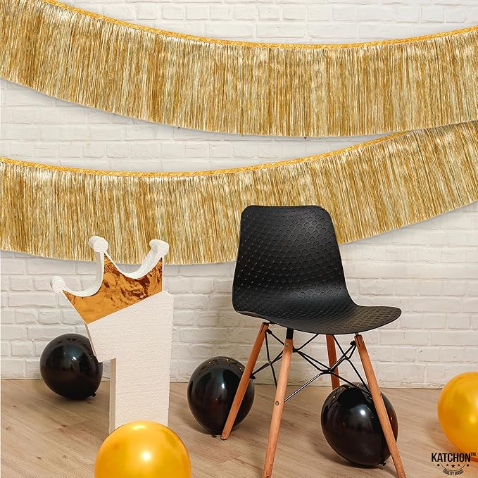 KatchOn, Large Champagne Gold Fringe Garland - 6.5 Feet, Pack of 2 | Foil Fringe Banner for 50th Birthday Decorations | Gold Streamers for Casino, Bachelorette, Graduation Decorations 2026