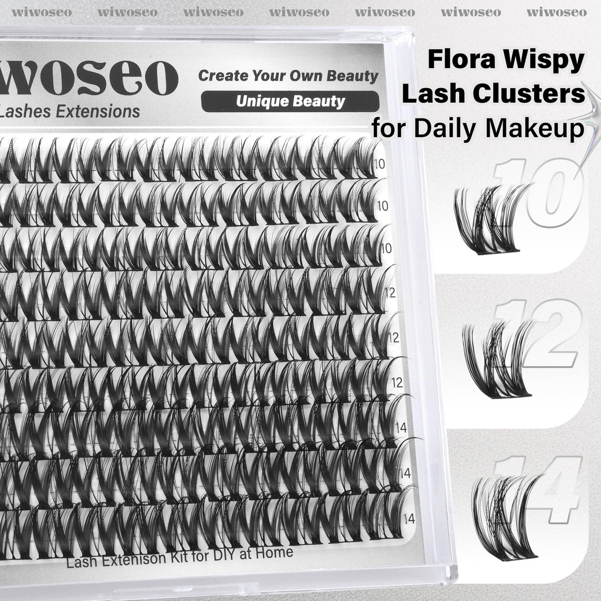 wiwoseo Flora Lash Clusters 10-14mm Flaunt Lash Clusters D Curl Short Lashes Clusters Wispy Individual Lashes Flaunt Lashes Clusters Short Eyelash Clusters Natural Lashes Cluster for Daily Makeup