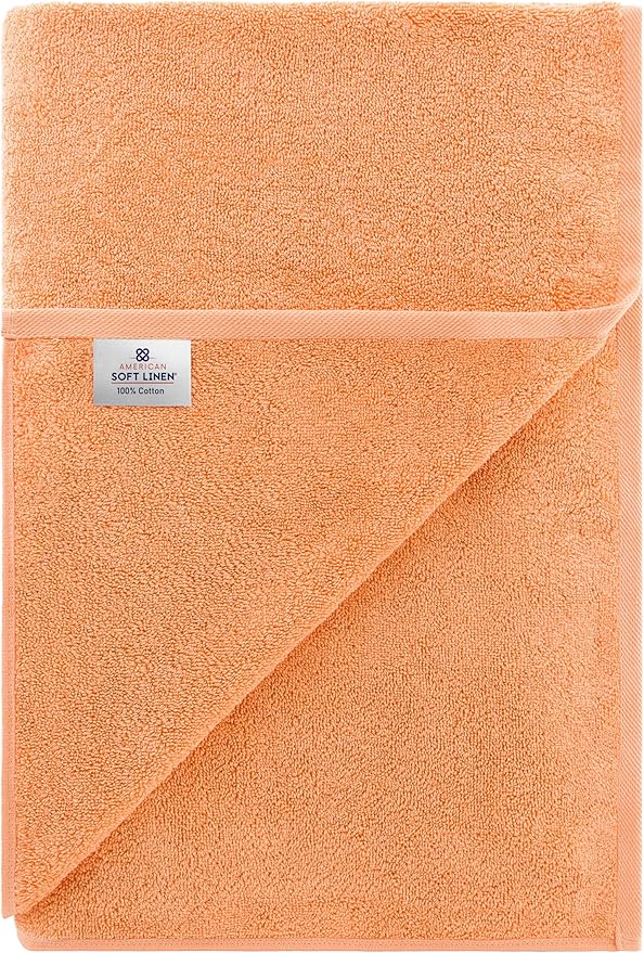 American Soft Linen Oversized Bath Sheet 40x80 Extra Large for Bathroom, 600 GSM 100% Cotton Turkish Jumbo Bathsheet Towels for Adults Malibu Peach Bath Sheet