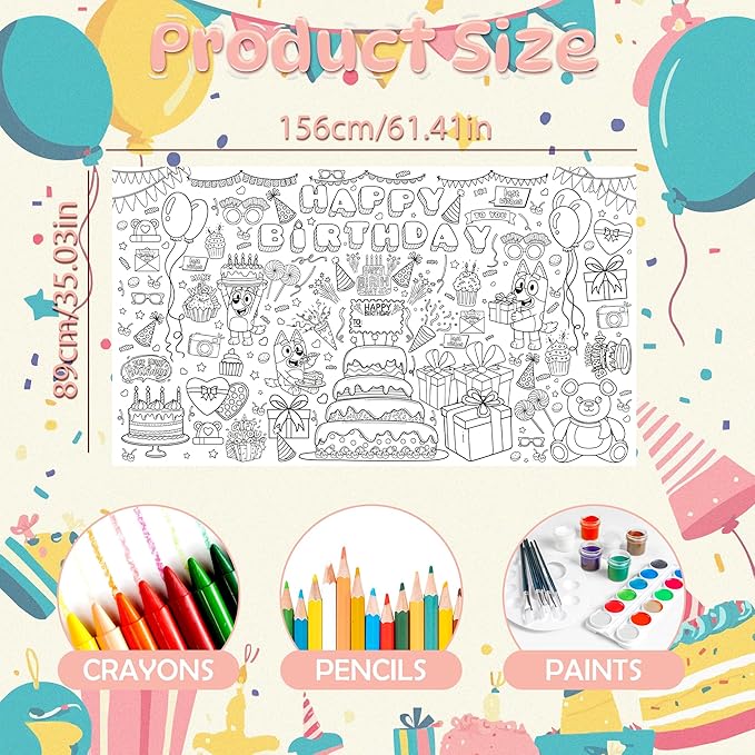 Birthday Giant Coloring Tablecloth,Birthday Crafts for Kids - 72x30 Inches, Paper Coloring Banner Games Activities Gifts Party Decorations