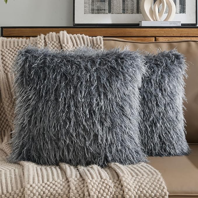 FUTEI Dark Grey Decorative Throw Pillow Covers 18x18 Inch Set of 2,Soft Cozy Faux Fine Wool Textured Cushion Case,Modern Home Luxury Decor for Couch Bed Living Room