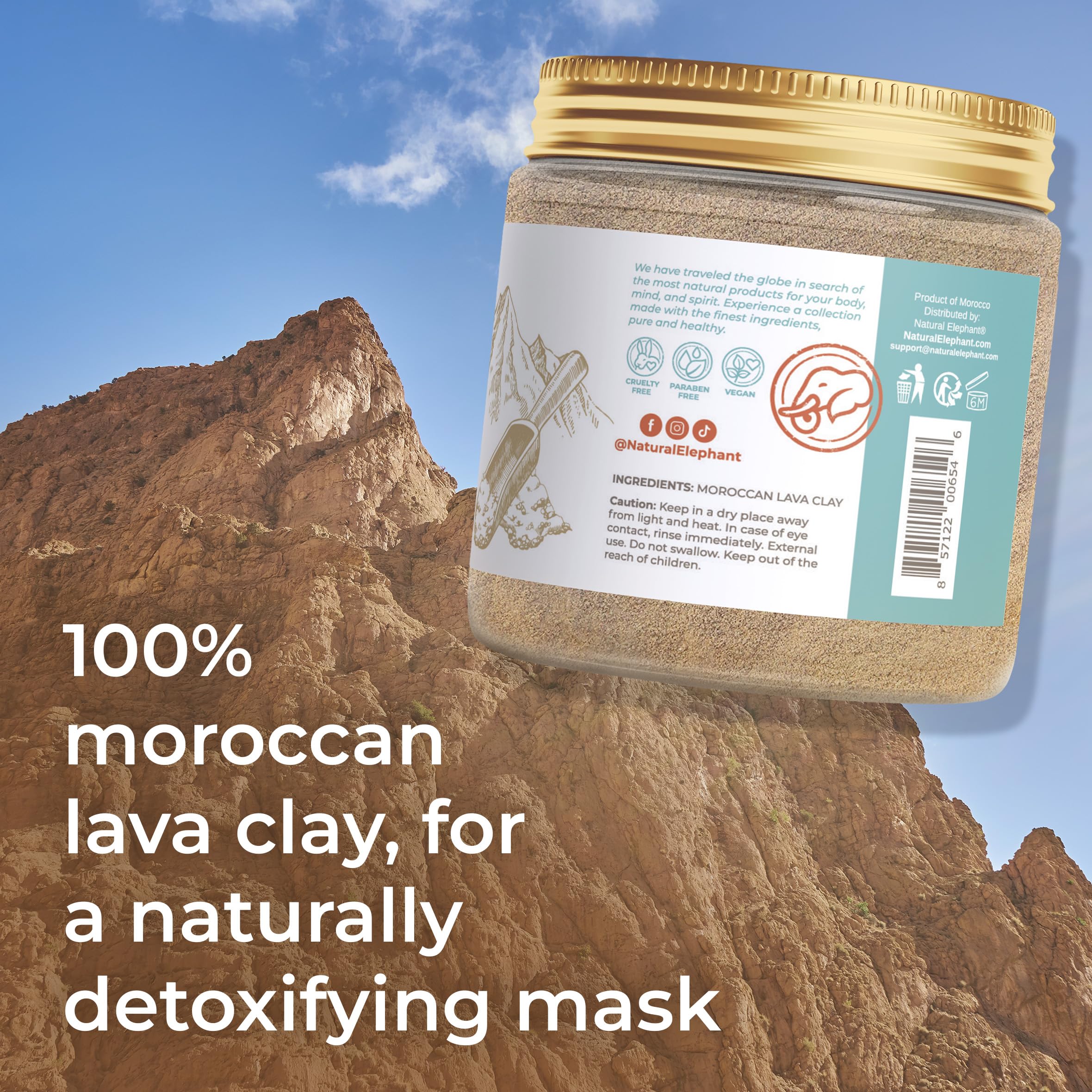 Natural Elephant Ghassoul (Rhassoul) Moroccan Lava Clay Powder | 100% Pure & Natural Face & Body Mask Powder | 200g Jar and 1lb Bag Refill