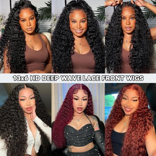 24 Inch Deep Wave Lace Front Wigs Human Hair 250 Density 13x6 HD Lace Frontal Wigs Human Hair Pre Plucked Deep Curly Glueless Human Hair Wigs for Women