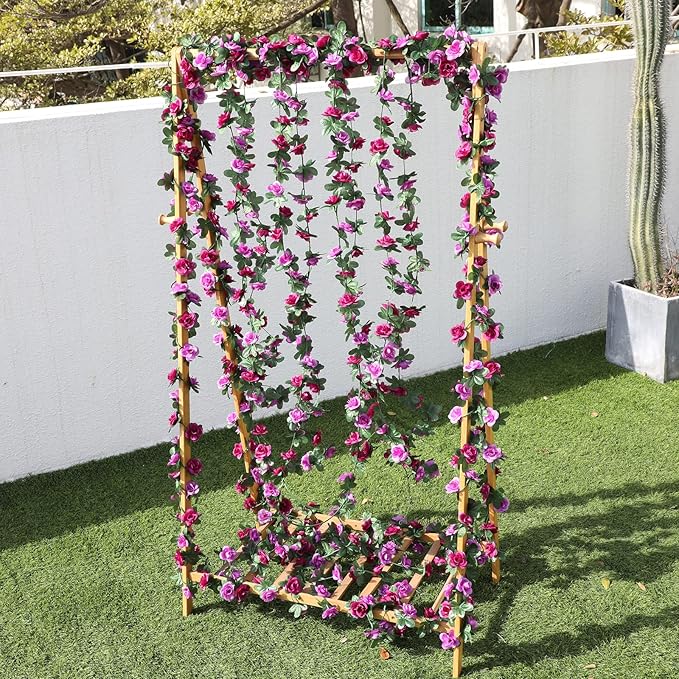MARTINE MALL Flower Garland - Rose Vines, 8 Strands 66Ft for Bedroom, Purple Rose Floral Garland for Room Table Birthday Wedding Party Garden Wall Decor