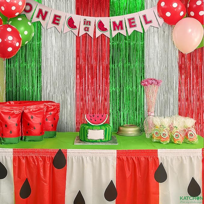 KatchOn, XtraLarge Christmas Foil Fringe Curtains - Pack of 6 | Red and Green Backdrop for Christmas Decorations Indoor, Xmas Decorations | Fringe Backdrop for Holiday Party Decor