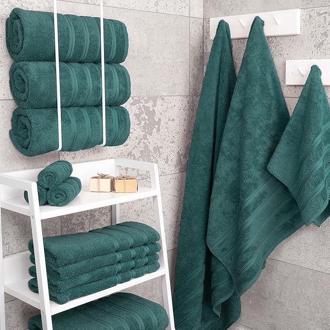 American Soft Linen Luxury 4 Piece Bath Towel Set, 600 GSM 100% Cotton Turkish Bath Towels for Bathroom, 27x54 in Extra Large Bathroom Shower Towels, Teal