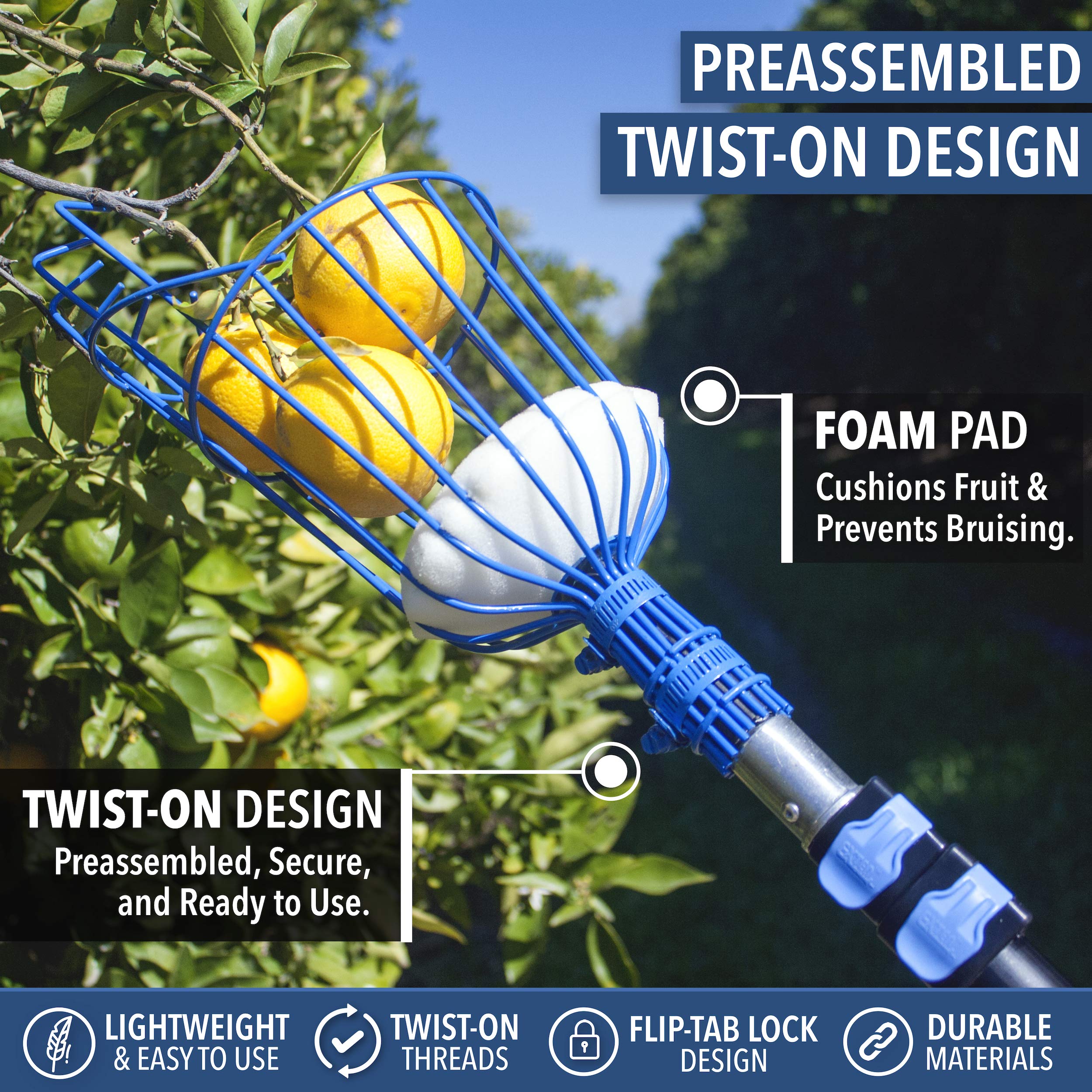 EVERSPROUT 4.5 to 12 Ft Fruit Picker with TwistOn Basket and Extension Pole