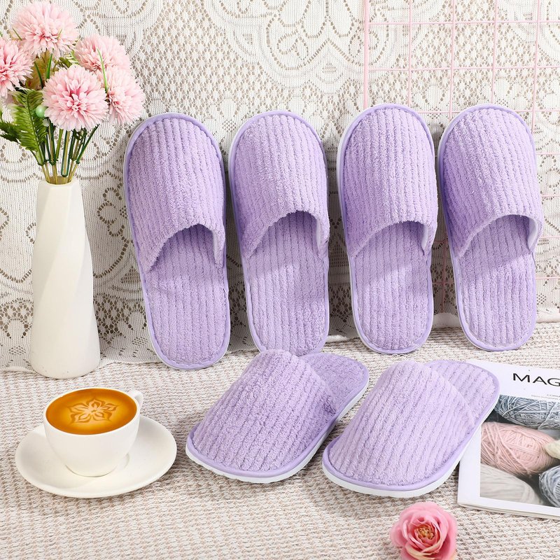 Panitay 20 Pairs Reusable Spa Slippers for Guests Washable House Slippers with Triple Layer Coral Fleece for Home Indoor Hotel Travel, Closed Toe (Purple)