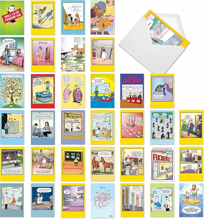 NobleWorks - 36 Assorted Funny Mixed Occasions Cards Box with Envelopes (36 Designs, 1 Each) Naughty Adult Humor Variety Pack for Men and Women - Favorite Toons Collection AC6740XXG-B1x36