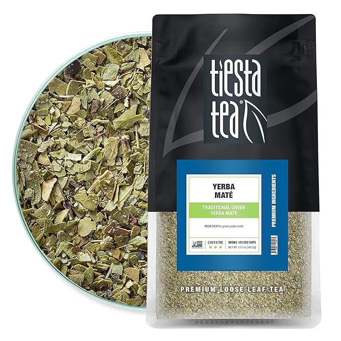 Tiesta Tea - Yerba Mate, Loose Leaf, Traditional Green Maté Tea, Premium High Caffeinated Blend, Make Hot or Iced, Brews Up to 200 Cups, Rich Flavors, 12oz Resealable Bulk Pouch