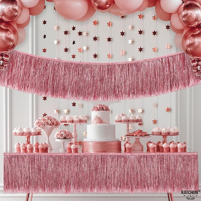 KatchOn, XtraLarge Rose Gold Fringe Banner - Pack of 2 | Rose Gold Backdrop for Bachelorette Party Decorations | Streamers for Birthday Decorations | Fringe Garland for Valentines Day Decorations