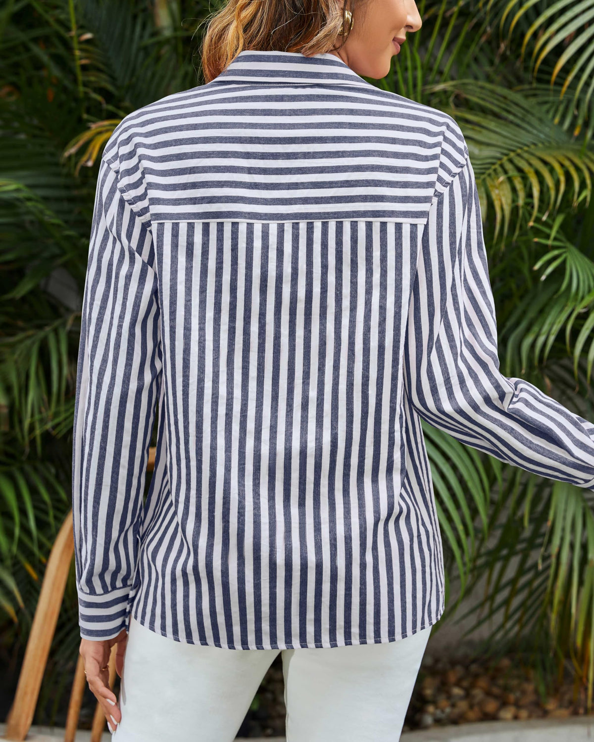Women's Blouses Striped Long Sleeve Shirts Button Down Loose Fit Casual Tops