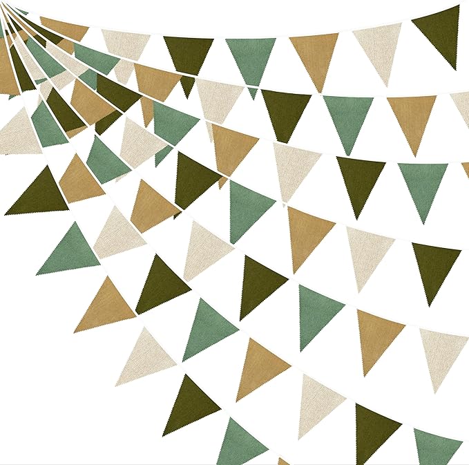 46Ft Camping Party Decorations Sage Green Brown Burlap Banner Triangle Pennant Flag Linen Bunting Garland Streamers for Jungle Safari Birthday Wedding Woodland Baby Shower Summer Party Decorations