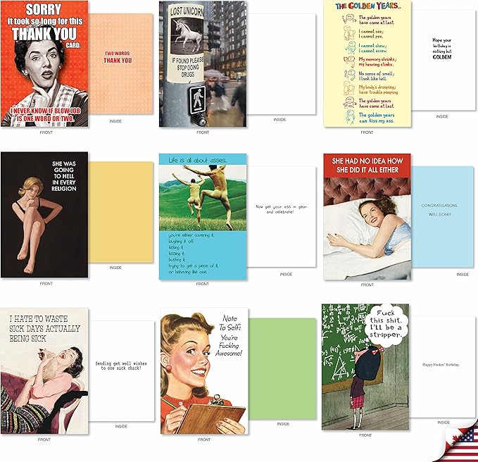 NobleWorks - 36 Assorted Funny Mixed Occasions Blank Greeting Cards Box Set w/Envelopes, Humor B-Day, Get Well for Men, Women (36 Designs, 1 Each) - Big Laughs Collection AC6669XXG-B1x36