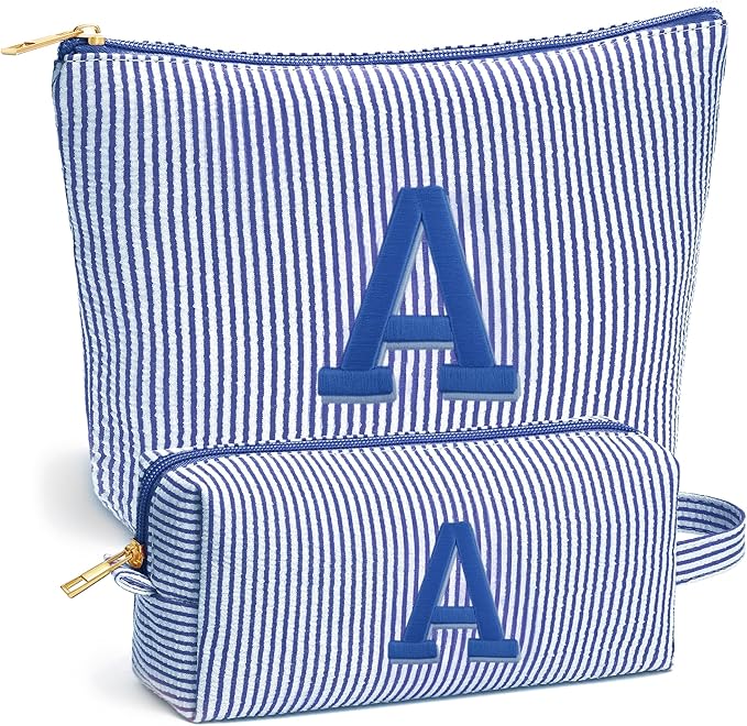 Christmas Gifts 2025 for Girls - Stocking Stuffers for Teen Girls, 6 7 8 9 10 11 12 Year Girl Birthday Gift, Personalized Initial Travel Makeup Bag Set, Christmas Birthday Gifts for Girl,Blue A