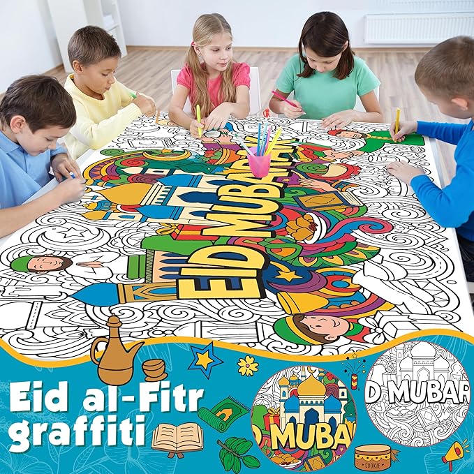 OHOME Eid Mubarak Giant Coloring Poster/Tablecloth - Eid Decorations for Home,Kids Gifts Crafts Games Activities Toys Decor Party Decor for Classroom School