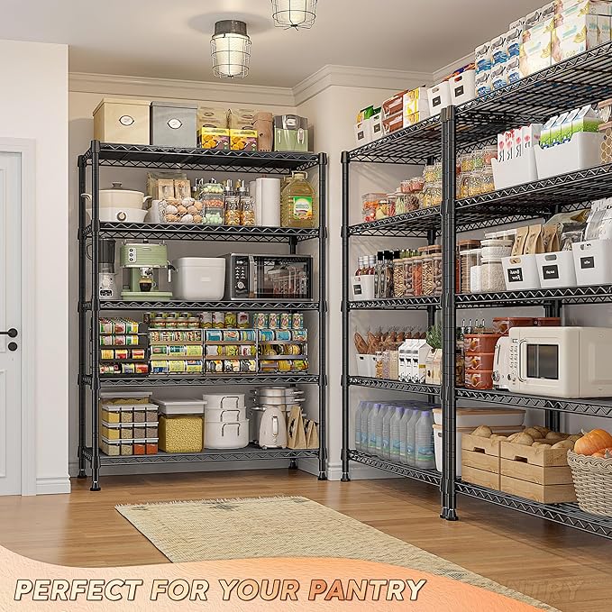 REIBII 73''H Storage Shelves 1660LBS Wire Shelving Unit with Wheels 5 Tier Metal Shelving,Heavy Duty Metal Shelves for Storage Rack,73''HX35''WX15''D