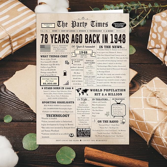 Ziwenhu Vintage 78th Birthday Card Gifts for Her Him,Funny 78th Birthday Decorations for Dad Mom,Good Idea for 78 Years Old Grandpa Grandma Birthday Gifts