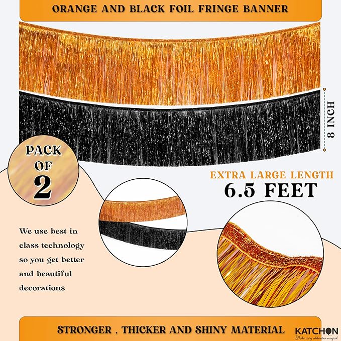 KatchOn, XtraLarge Black and Orange Fringe Banner - 6.5 Ft, Pack of 2 Fringes | Tinsel Garland for Basketball Theme Birthday Decorations | Orange Black Fringe Garland for Graduation Decorations 2026