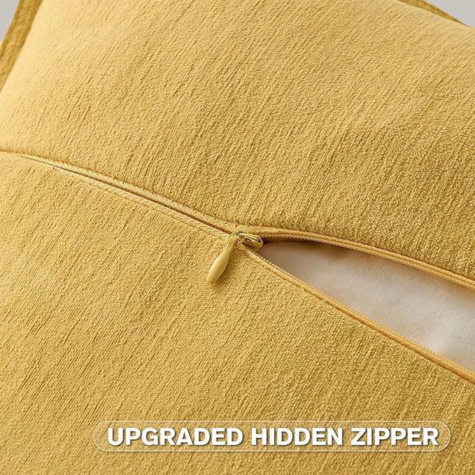 FUTEI Mustard Yellow Chenille Throw Pillow Covers 24x24 Inch Set of 2,Edges Double-Stitched European Cushion Cases,Modern Home Decor for Couch Living Room