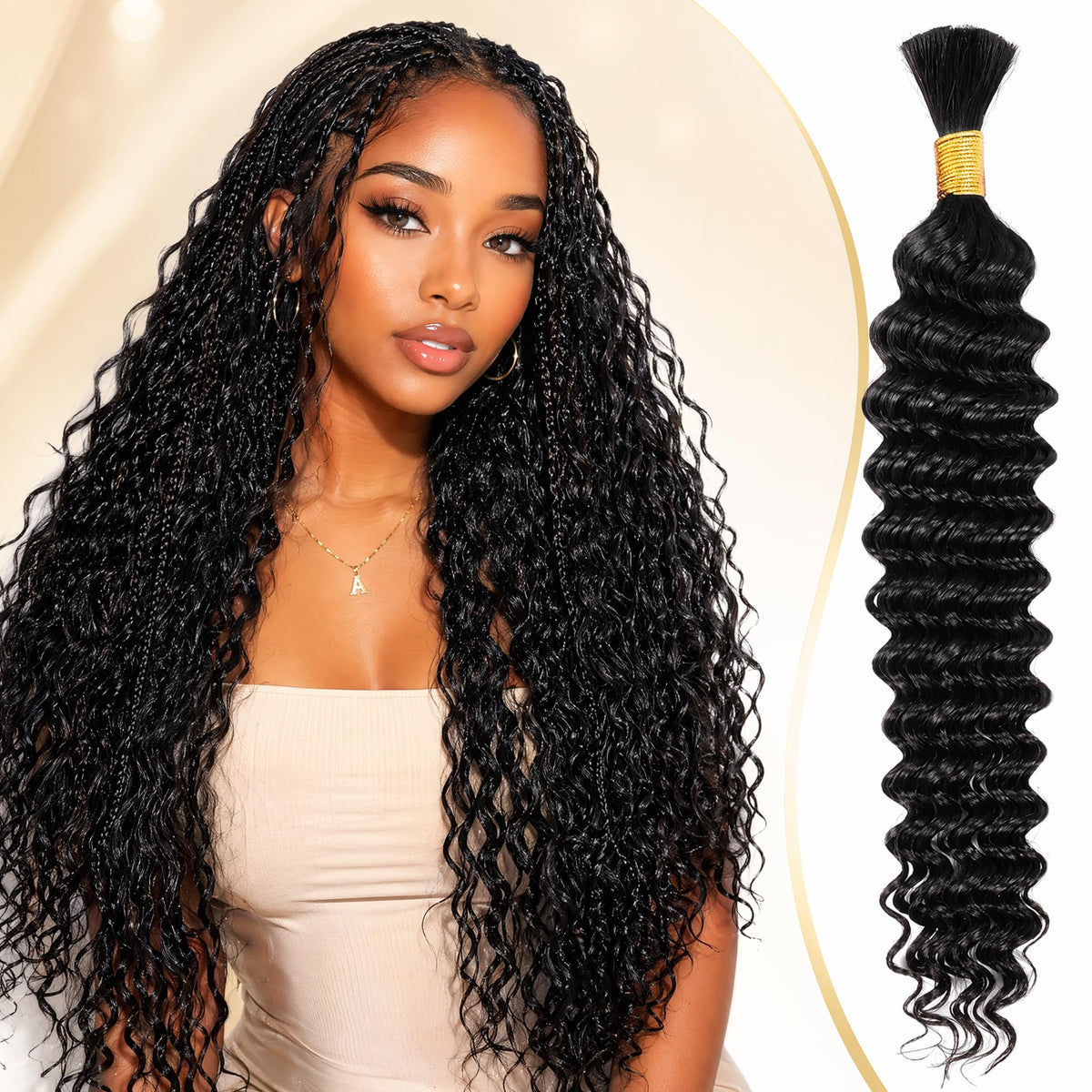 Human Braiding Hair for Boho Braids Human Boho Braiding Hair 1 Bundle 50g 30 Inch 12A Deep Wave Human Hair Bundles Boho Hair for Braiding No Weft Natural Color Bulk Boho Human Hair for Braiding