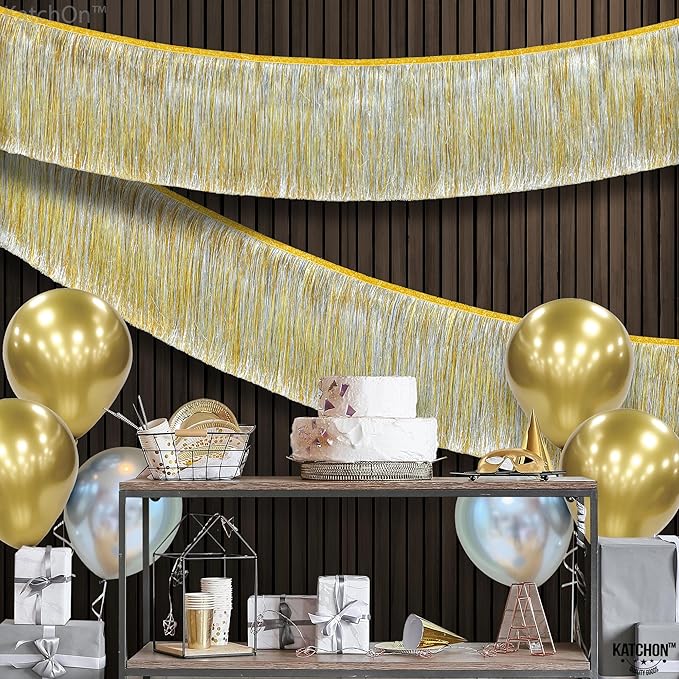 KatchOn, Silver and Gold Fringe Banner Garland - 6.5 Feet, Pack of 2 | Gold Fringe Garland for Golden Birthday Decorations | Golden, Silver Streamers for Graduation Party Decorations 2026