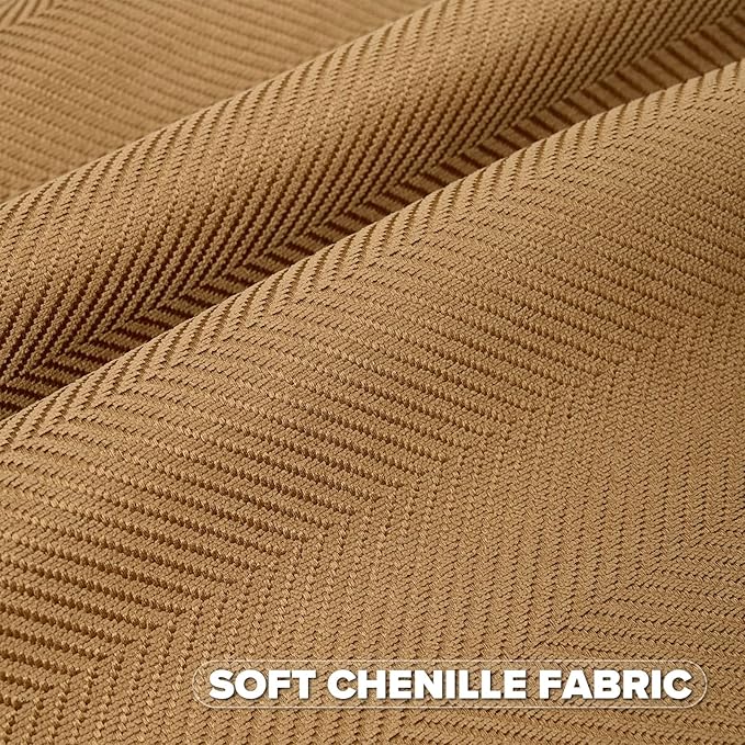 FUTEI Camel Chenille Throw Pillow Covers 18x18 Inch Set of 2,Soft Wide Chevron Textured Cushion Case,Farmhouse Home Decor for Couch Bed Living Room