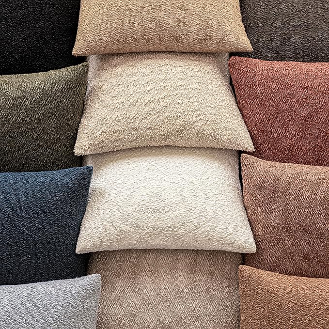Foindtower Pack of 2 Textured Boucle Throw Pillow Covers Accent Solid Pillow Cases Cozy Soft Decorative Couch Cushion Case for Chair Sofa Bedroom Living Room Home Decor 20x20 Inch Light Taupe