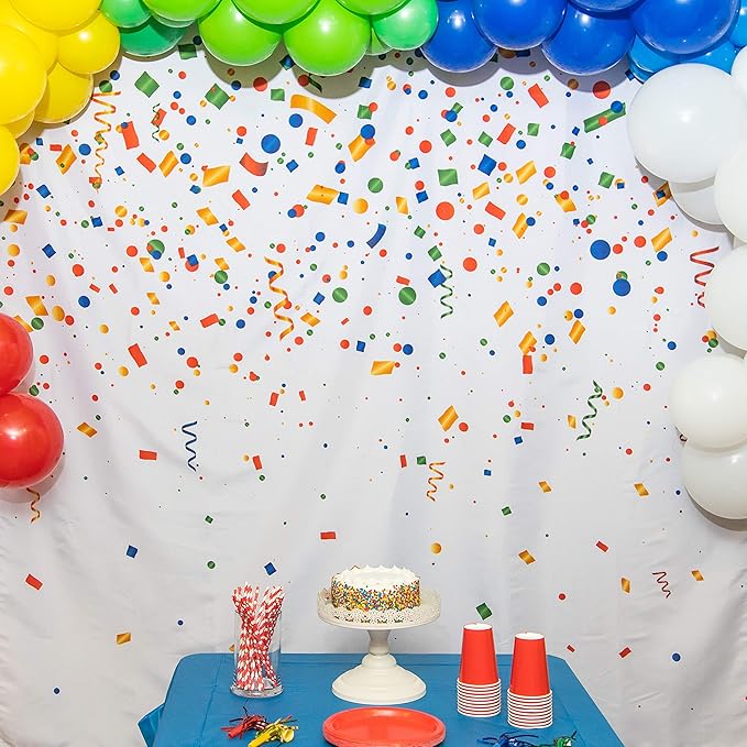 Happy Birthday Photo Booth Backdrop - Colorful Confetti Party Decoration for Kids and Adults (6ft x 6ft)