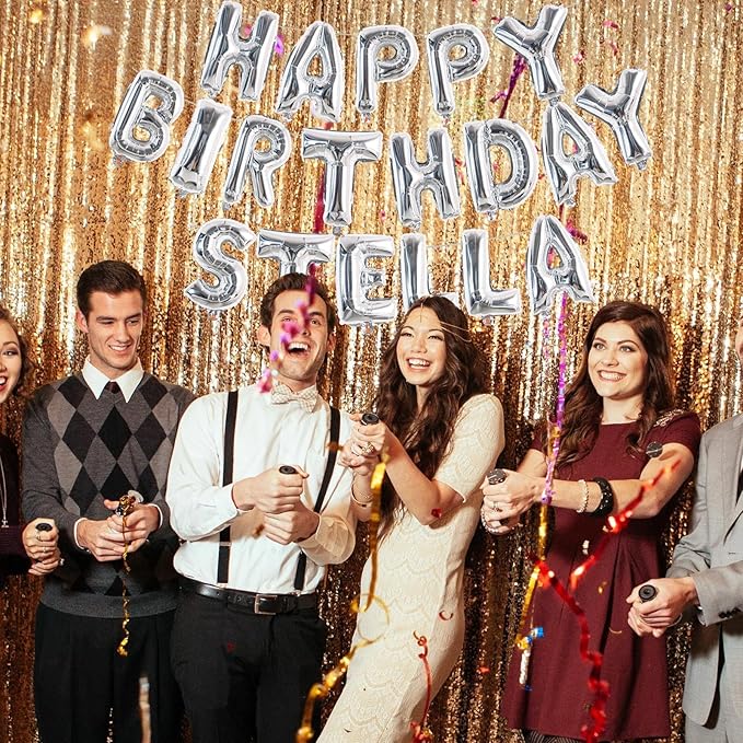 TONIFUL 65 Pcs 16 Inch Silver Happy Birthday Balloons and 2 Sets A-Z Foil Letters Balloons DIY Personalized Phrase Banner for Thanksgiving Christmas Birthday Celebration Halloween Party Decorations