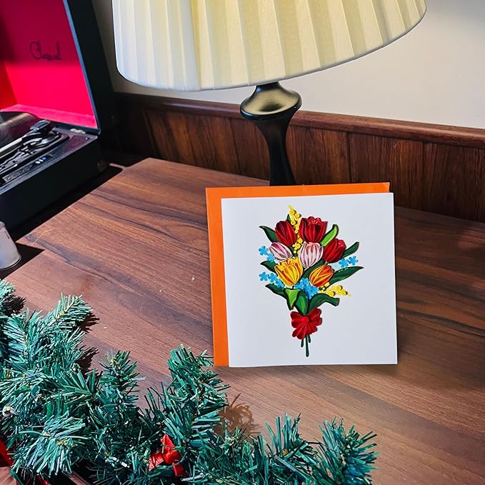 Quilling Card 3D Greeting Cards, handmade Quilling Cards birthday card, handcrafted cards for all occasions, Heart, tulip flower (Tulip)