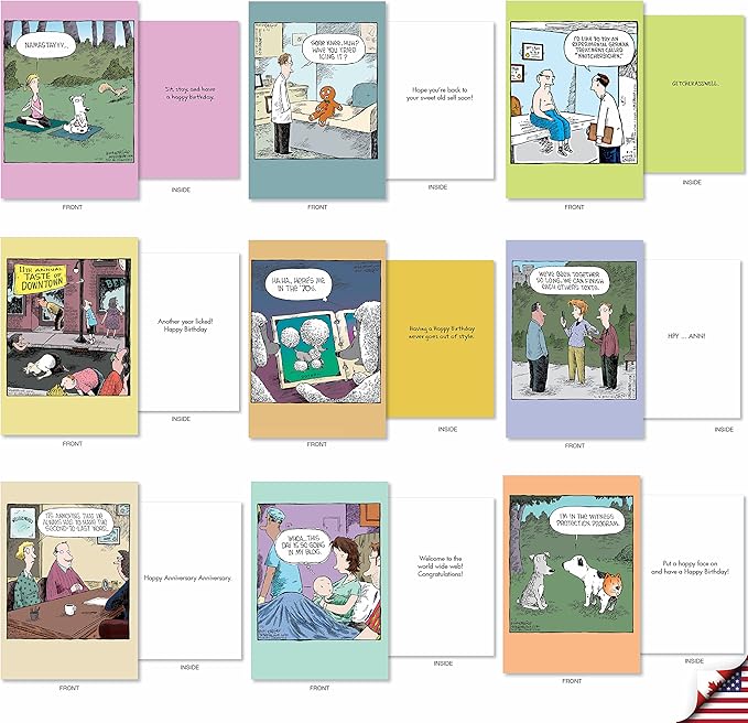 NobleWorks - 36 Assorted Set Funny Mixed Occasions Cards Bulk Box Set Envelopes, Humor B-day, Get Well, Friendship Greeting Card (36 Designs, 1 Each) - A Coverly Combo AC9383XXG-B1x36