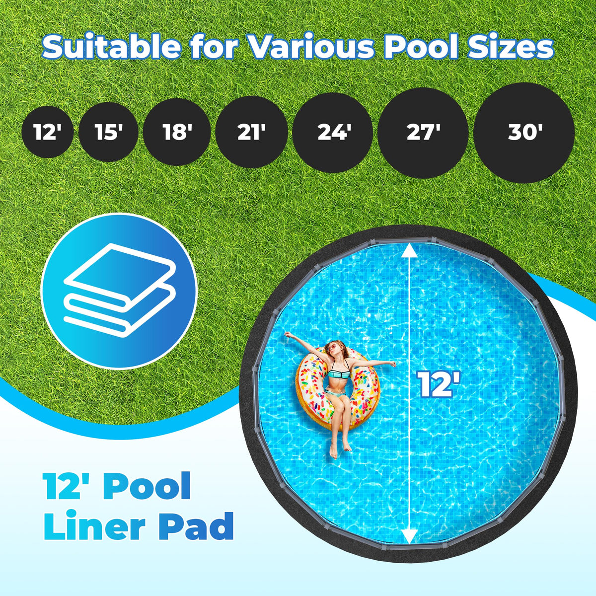 AquaJoyer 18' Round Thicker Heavy Duty Pool Liner Pad for Above Ground Pool, Pool Padding Underlayment for Pool Bottom, Protects Pool Prevents Punctures Weed Barrier Comfortable underfoot