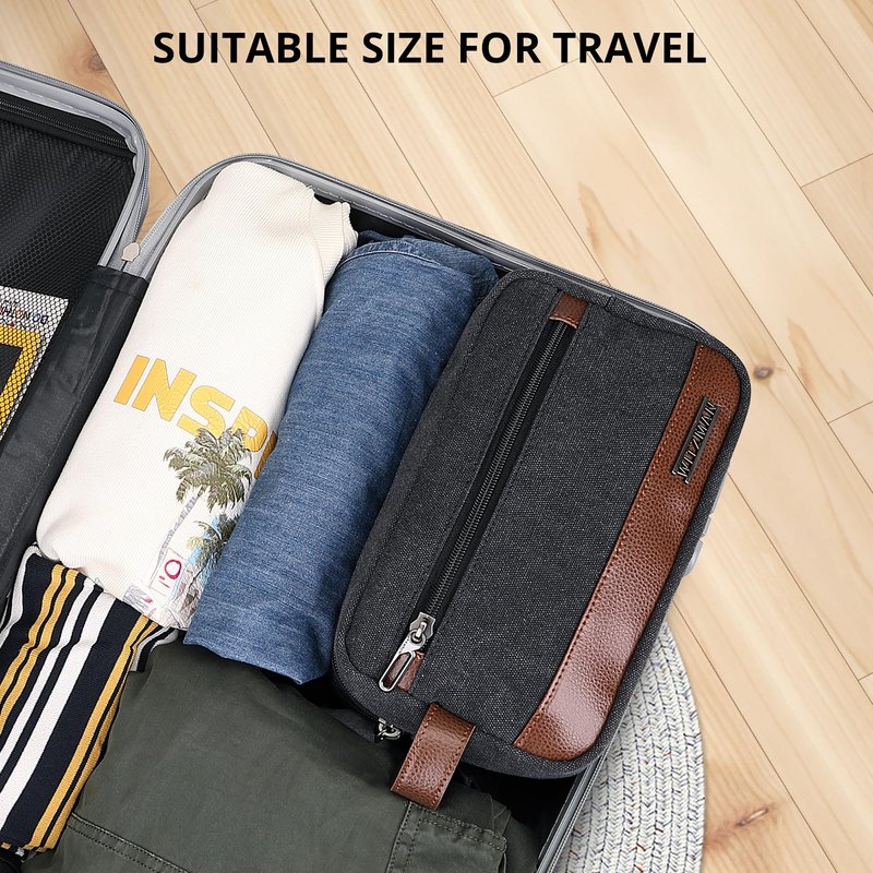 WITZMAN Canvas Toiletry Bag for Men Hanging Dopp Kit Organizer Water-resistant Travel Toiletries bag Men Bathroom Bag with Wet Pocket(A8001 Classics Black)