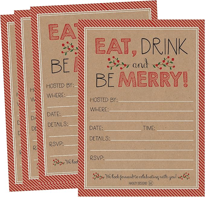 Hadley Designs 25 Christmas Party Invitations – Premium Holiday Invitation Cards for Kids and Adults, Christmas Party Invites for Winter Events, Gatherings & Holiday Open Houses (Rustic)