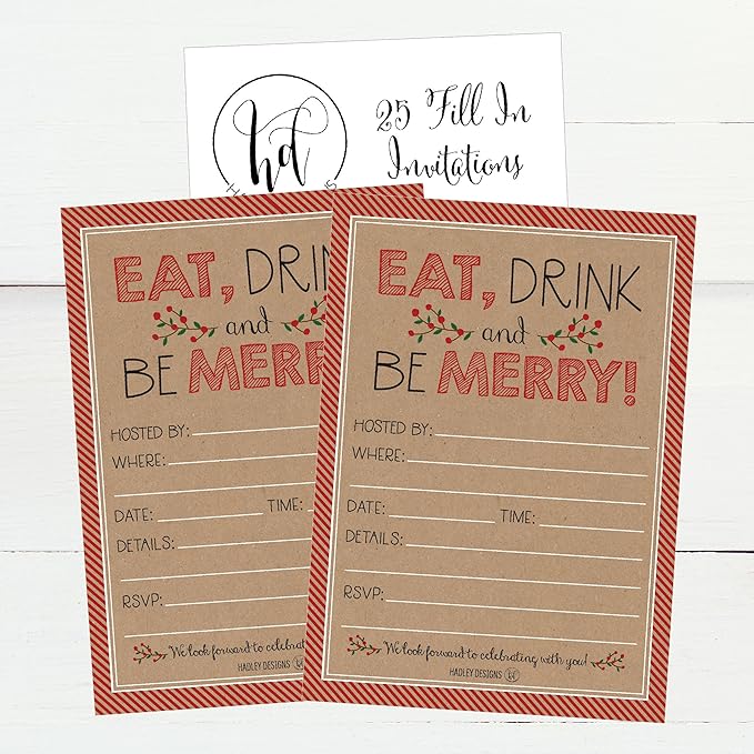 Hadley Designs 25 Christmas Party Invitations – Premium Holiday Invitation Cards for Kids and Adults, Christmas Party Invites for Winter Events, Gatherings & Holiday Open Houses (Rustic)