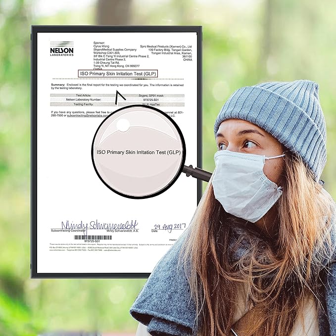 SkyPro 50PCS Medical Grade Procedure Masks, Adult 3 Ply Disposable Hypoallergenic White Face Masks with Elastic Ear Loop Filter Efficiency Greater than 99% Breathable for Hospital