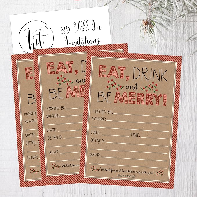 Hadley Designs 25 Christmas Party Invitations – Premium Holiday Invitation Cards for Kids and Adults, Christmas Party Invites for Winter Events, Gatherings & Holiday Open Houses (Rustic)
