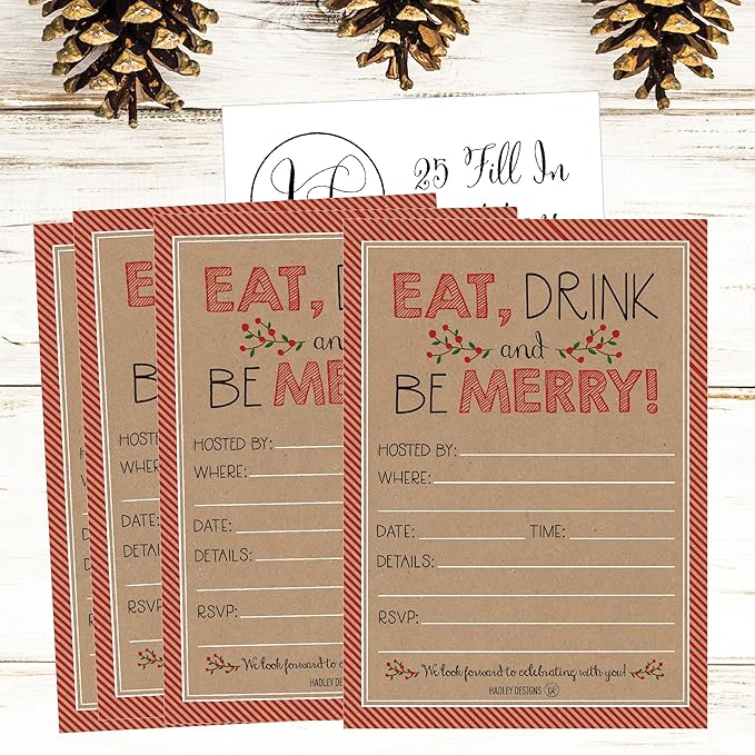 Hadley Designs 25 Christmas Party Invitations – Premium Holiday Invitation Cards for Kids and Adults, Christmas Party Invites for Winter Events, Gatherings & Holiday Open Houses (Rustic)