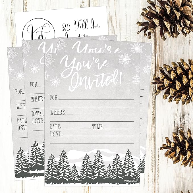 Hadley Designs 25 Christmas Party Invitations – Premium Holiday Invitation Cards for Kids and Adults, Christmas Party Invites for Winter Events, Gatherings & Holiday Open Houses (Snowy)